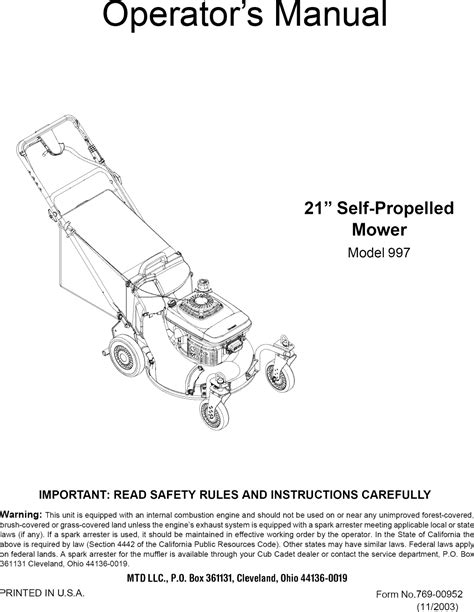Mtd 12a 997a795 User Manual Lawn Mower Manuals And Guides 1108393l