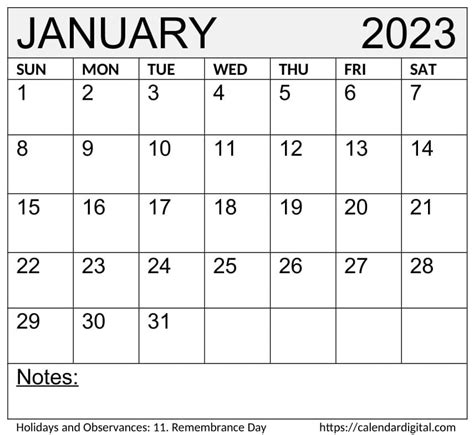 January 2023 Calendar With Holidays Calendar Digital