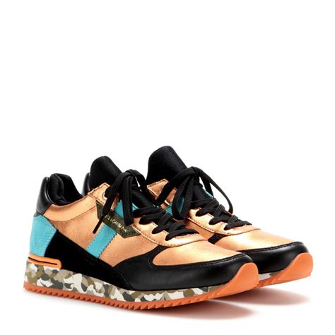Dolce And Gabbana Leather And Fabric Sneakers In Gold Copper Lyst