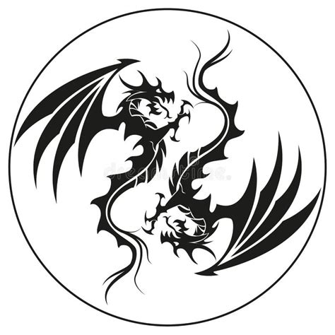 Dragons In A Circle Dragon Symbol Tattoo Black And White Vector