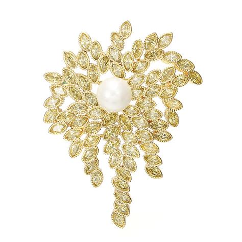 Cubic Zirconia Pearl Flower Brooch Pin Broach High Quality Women Girl Dress Jewelry Accessories