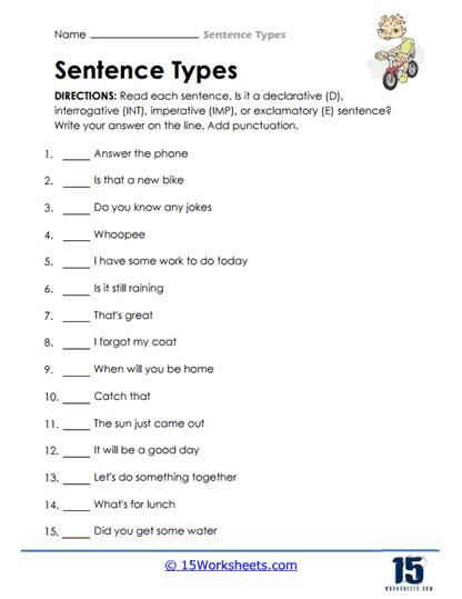 Sentence Types Worksheets 15