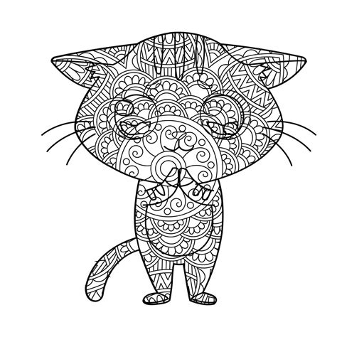 Mandala Cat Standing Coloring Page Download Print Now