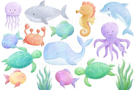 Under The Sea Watercolor Clipart Sealife Watercolour Etsy Sea