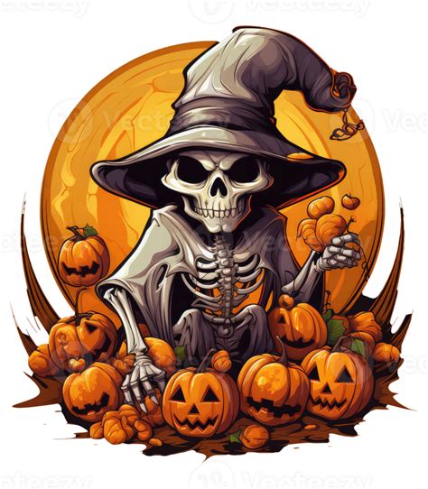 Whole Body Skeleton Wearing Witch Hat And Halloween Ai Generated
