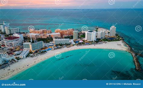 Aerial View Of Cancun Resort Hotel District In Riviera Maya Mexico