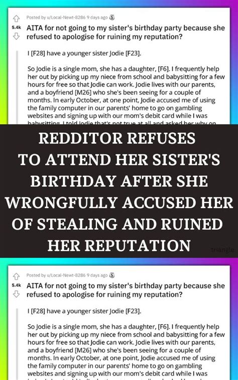 Redditor Refuses To Attend Her Sister S Birthday After She Wrongfully Accused Her Of Steal In