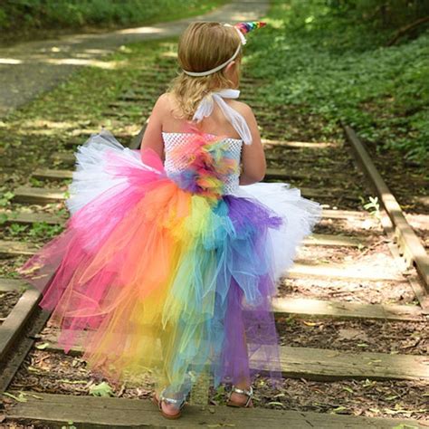 Cute Girls Rainbow Pastel Unicorn Tutu Dress Kids Crochet Tulle Tailing