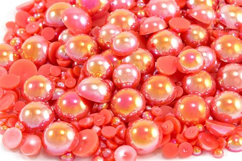 salmon ab flatback half round pearls for embellishments mixed etsy