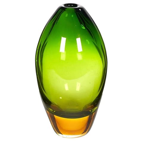 Murano Sommerso Green And Amber Glass Vase Amber Glass Glass Vase Vase