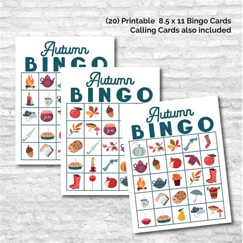 Printable Autumn Bingo Game Party Classroom 20 Different Etsy