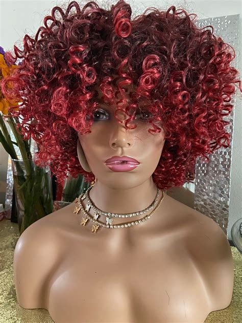 Red Burgundy Afro Wigs Short Kinky Curly Full Wigs Red Etsy