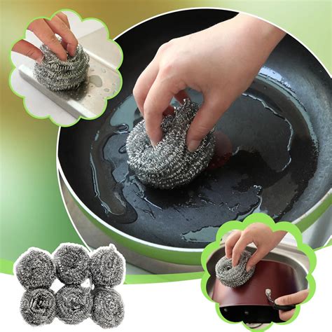 6 Pcs Stainless Steel Sponges Scrubbers Utensil Scrubber Scouring Pads Ball For Removing Rust