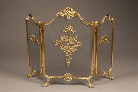 Antique Solid Brass Folding Fireplace Screen With Nice Castings