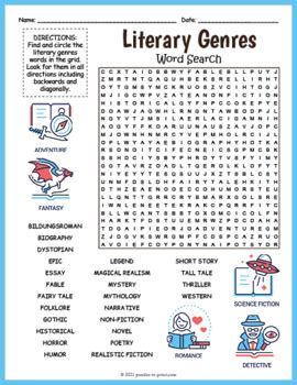 LITERARY GENRES Word Search Puzzle Worksheet Activity By Puzzles To Print