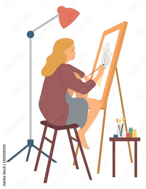 Drawing Woman Hobby Painter Painting New Picture Isolated Character