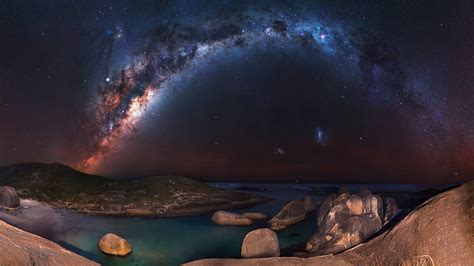 Photos Milky Way Space Nature Sky Coast Night Time 2560x1440