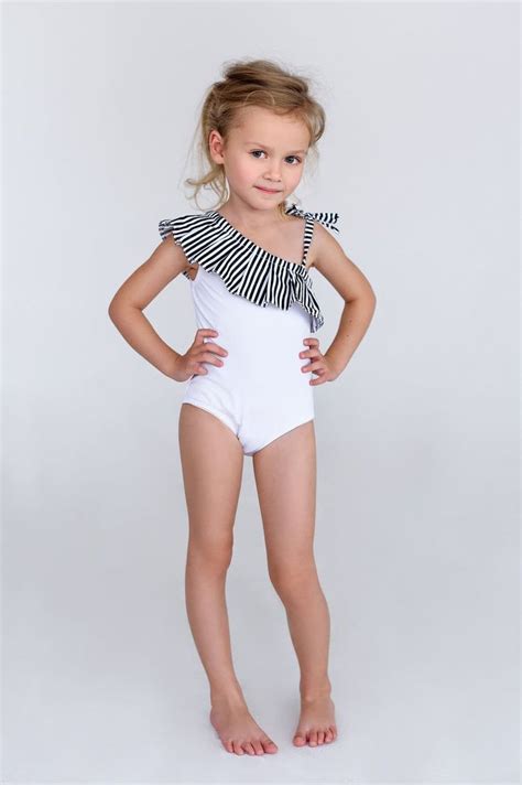 White Striped One Shoulder Swimsuit With A Headbow Etsy In 2021