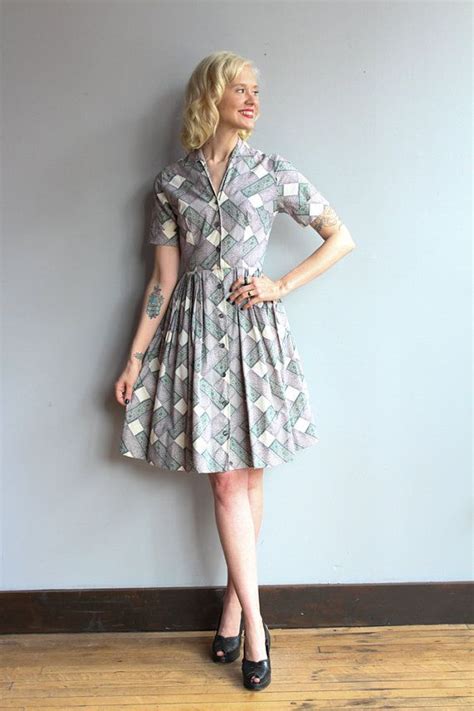1950s dress patterned cotton day dress vintage 50s dress etsy vintage dresses 50s