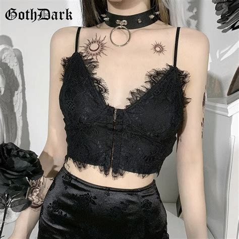 Gothic Top Grunge Punk Black Women Camis Lace Patchwork Mall Etsy