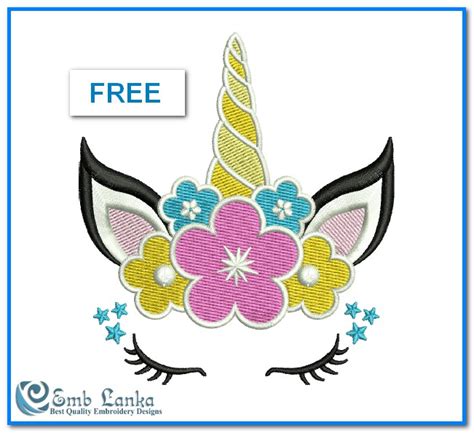 Free Unicorn Head Embroidery Design Emblanka