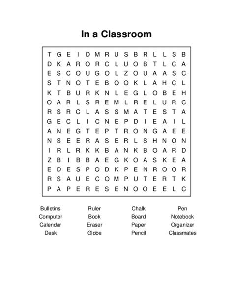 In A Classroom Word Search