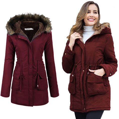 Womens Hooded Warm Winter Coats With Faux Fur Lined Outwear Jacket
