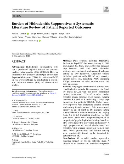 Pdf Burden Of Hidradenitis Suppurativa A Systematic Literature