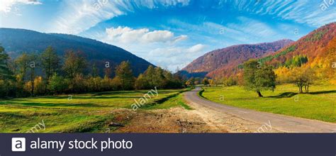 Road Winding Through The Country Valley Panorama Wonderful Autumn