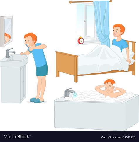 Boy Doing His Morning Routine Royalty Free Vector Image