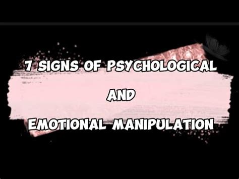 Signs Of Psychological And Emotional Manipulation Youtube