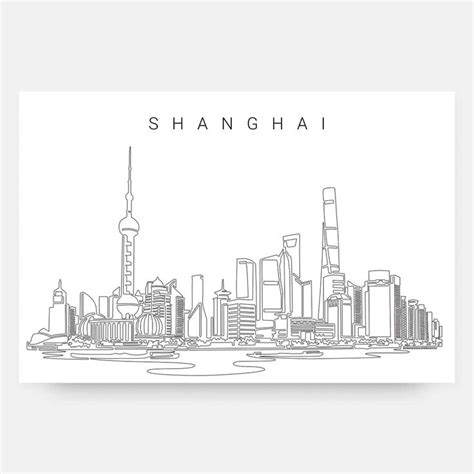 Shanghai Skyline Art Print Premium One Line Drawing Wall Art