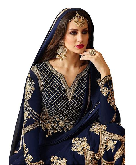 Blue Embroidered Georgette Unstitched Salwar With Dupatta Trendmalls 3077112