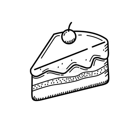 Slice Of Cake Vector Illustration With Black Hand Drawn Style Stock