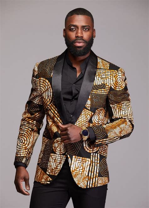 Rammy Mens African Print Blazer Jacket Burgundygoldblack Diyanu