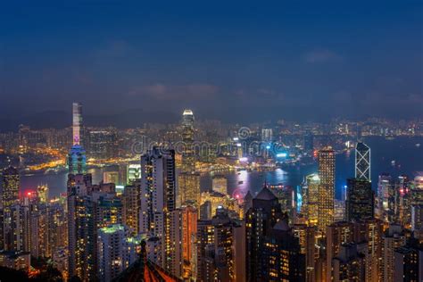 Hong Kong Cityscape At Night From The Victoria Peak Stock Image Image