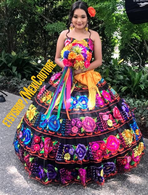 Authentic Colorful Embroidery Mexican Dress Custom Made Etsy