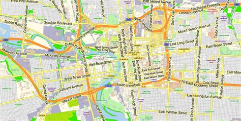 Columbus Ohio Us Pdf Map Vector Exact City Plan Low Detailed Street Map