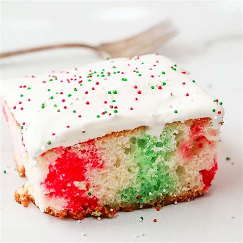 Place cake layers, top side up, back into 2 clean pans; Christmas Jello Poke Cake Recipe - Christmas Rainbow Cake