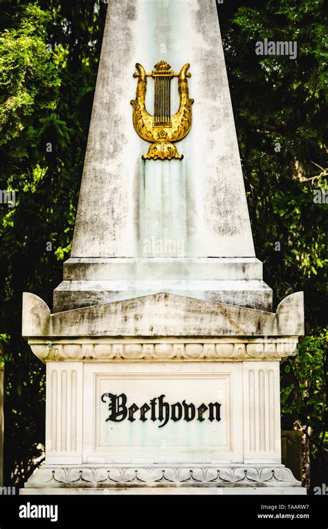Beethovens Tombstone Among Trees In Vienna Central Cemetery Stock