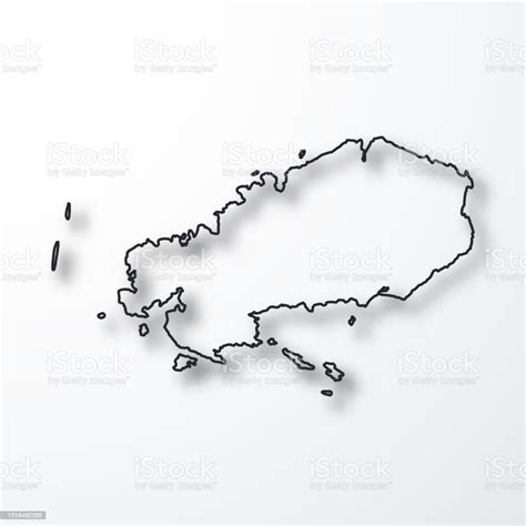 Rodrigues Island Map Black Outline With Shadow On White Background