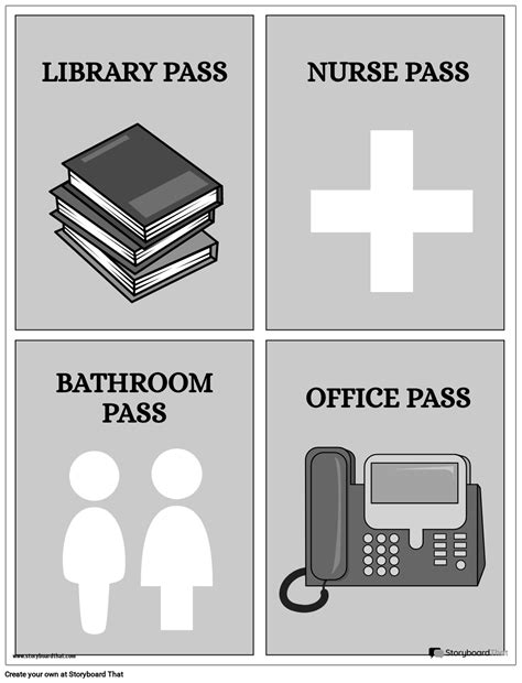 Hall Pass With Icons In Black And White Storyboard