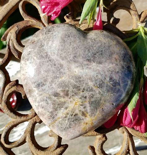 Black Moonstone Heart Natural Symbol Reiki Crystal Healing Etsy