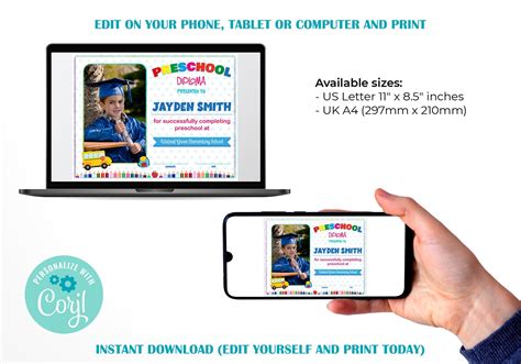 Editable Preschool Diploma With Photo Preschool Certificate Etsy