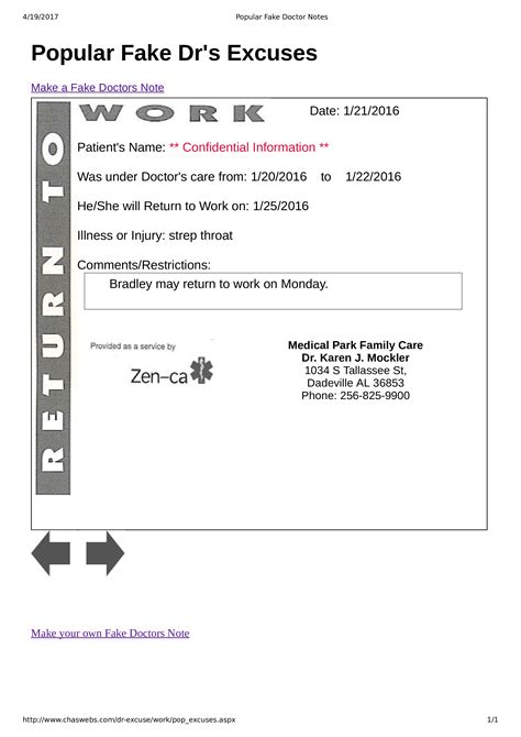 Printable Fake Doctors Note With Signature
