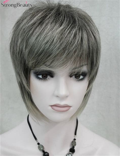 Strongbeauty Synthetic Short Straight Wigs Women Full Capless Grey Hair