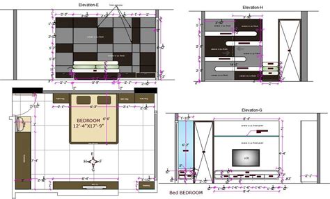 Bedroom Plan And Elevation Drawing Dwg File Cadbull