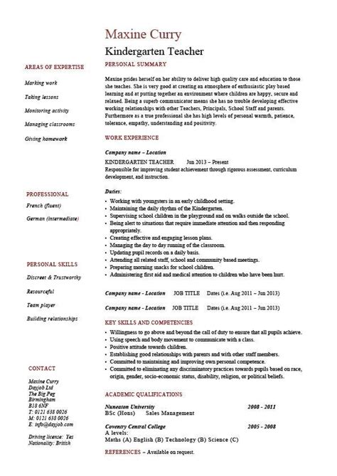 How to ace your teacher job description on a resume. kindergarten teacher resume school example sample job ...