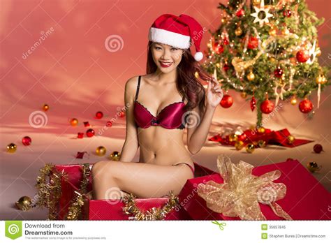 Christmas T Stock Image Image Of Asian Female Package 35657845