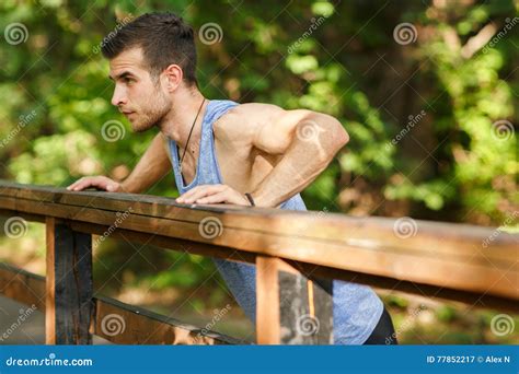 Young Sportsman Doing Push Ups Exercise In Park Stock Image Image Of